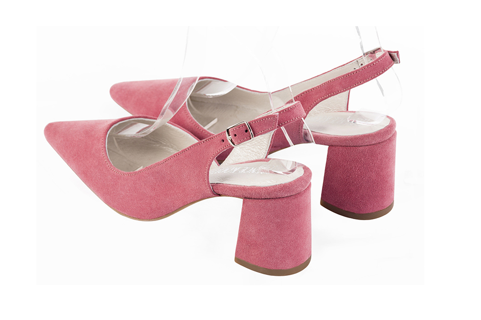 Carnation pink women's slingback shoes. Pointed toe. Medium flare heels. Rear view - Florence KOOIJMAN